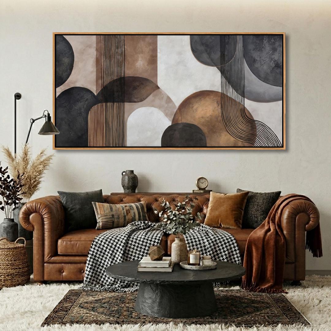 Modern Wall Art Brown Minimalist Wall Art for Living Room Beige Neutral Wall Pictures Gallery Style Piece, Framed Large Abstract Decor for Bedroom and Office Artwork for Walls 20×40IN
