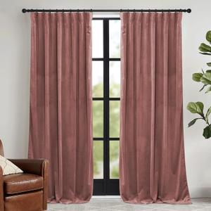 RYB HOME Pink Velvet Curtains 72 inches with Hook Belt, Soft Fabric Room Darkening Thermal Insulated Luxurious Home Decor Curtains for Living Room Bedroom, W 52" x L 72", 2 Panels Set