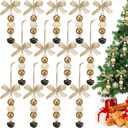 24 Pcs Wooden Beads Christmas Tree Ornaments, Boho & Farmhouse with Bell and Bowknot Christmas Tree Decor Rustic Bohemian Wood Ornaments for Xmas Home Fireplace Decorations