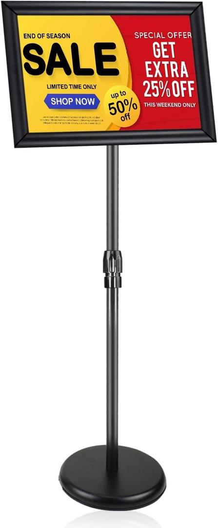 Sign Stands for Display, 8.5 x 11 InchesAdjustable Sign Holder Stand, Floor Sign Standing Display Snap Open Sign Frame for Vertical & Horizontal View Displayed Poster Holder (1 Pack Square) Sign Stands for Display, 8.5 x 11 InchesAdjustable Sign Holder Stand, Floor Sign Standing Display Snap Open Sign Frame for Vertical & Horizontal View Displayed Poster Holder (1 Pack Square)