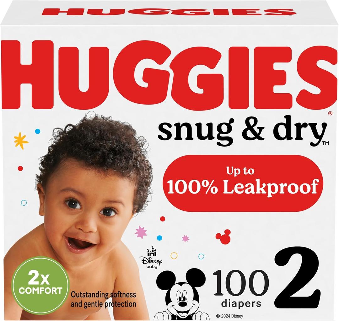 Huggies Size 2 Diapers, Snug & Dry Baby Diapers, Size 2 (12-18 lbs), 100 Count