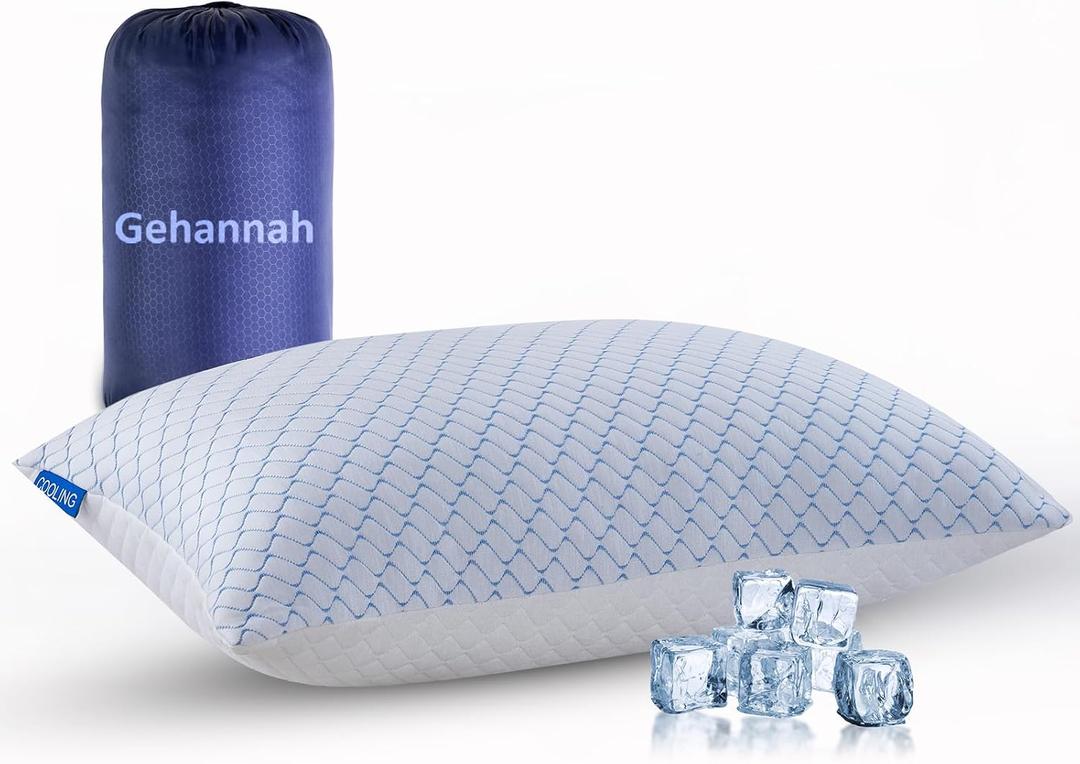 Gehannah Travel Pillow - Large 1 Pack Compressible Camping Pillow for Sleeping - Shredded Memory Foam with 2 Storage Bags - Supportive for Adults, Kids, Outdoor, Backpacking, Hiking Gear (Blue White)