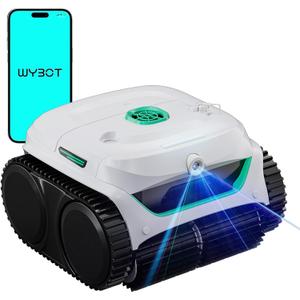 WYBOT C2 Vision 2026 New Cordless Robotic Pool Cleaner with AI Vision, Powerful Suction Pool Vacuum for Inground Pools, Ultra-fine Filtration, Wall&Waterline Cleaning, White with Green Outlet