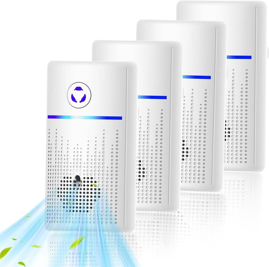 Air Ionizers for Home 4-Pack, Plug-in Air Purifier Ozone-Free & Filterless, Eliminates Pet Odors from Litter Box, Kitchen, Whisper-Quiet Portable Design for Home Bedroom Office