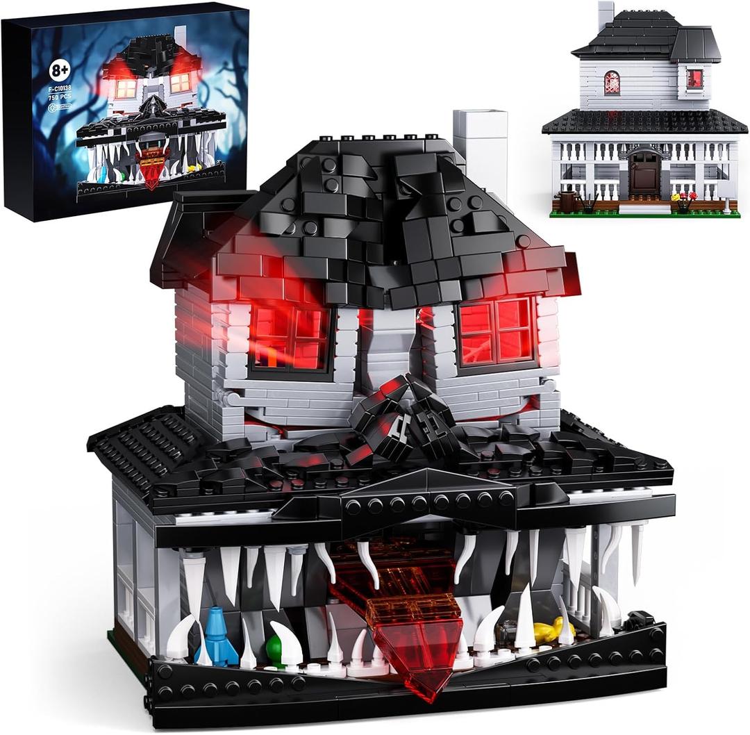 Monster House Building Block Set, Horror Haunted House Film Creative Toys Set with Light Compatible with Lego, Gift Decoration for Fans 12+ Boys Girls Adult in Halloween Birthday(750 PCS)