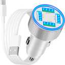 [Apple MFi Certified] iPhone 17 Fast Car Charger, BARMASO 60W USB-C Car Charger 2USB-A + 2QC3.0 Power Cigarette Lighter USB Charger + Type-C Cord for iPhone 17 Air/17 Pro/17 Pro Max/16/15/Galaxy/Pixel
, White, 5 set