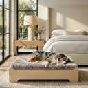 Elevated Wood Dog Bed Frame with Foam Mattress, WoodPattern, L