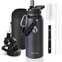 Insulated Water Bottle 32 oz, Triple Wall Vacuum Stainless Steel (Cold for 48 Hrs), Leak Proof & Non-BPA, Modern Water Flask Jug with Paracord Handle & Straw Spout Lids, Hydrangea