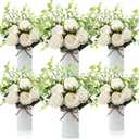 6 Sets Artificial Peonies Flowers, 6 Artificial Peony with Vase 6 Faux Eucalyptus, Faux Silk Peony Bouquet Spring Flowers for Decoration Wedding Party Home Dining (White)