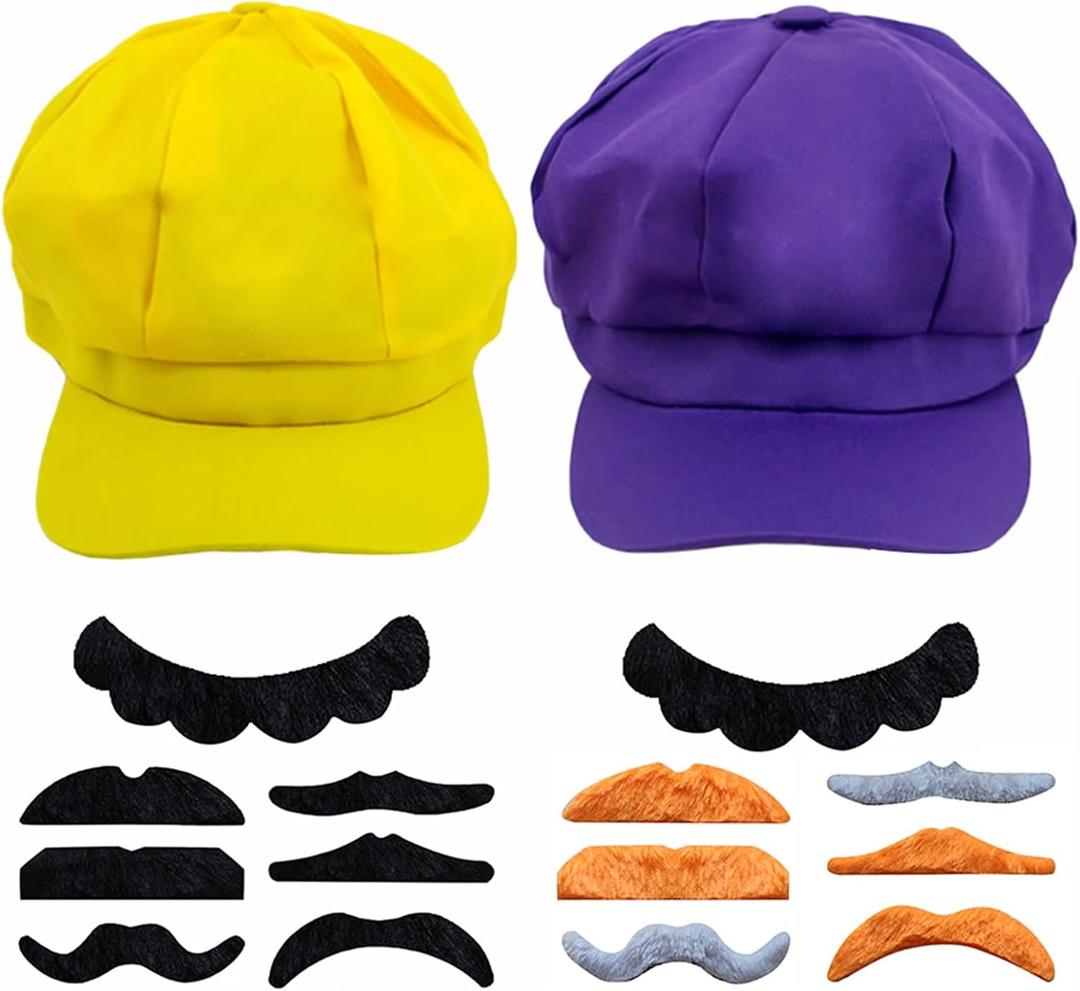 Halloween Funny Cap Costume Hat Super Bros Hat Cosplay Cap Role Play for Unisex Adult 21.1-21.9Inch Purple,Yellow (Purple)