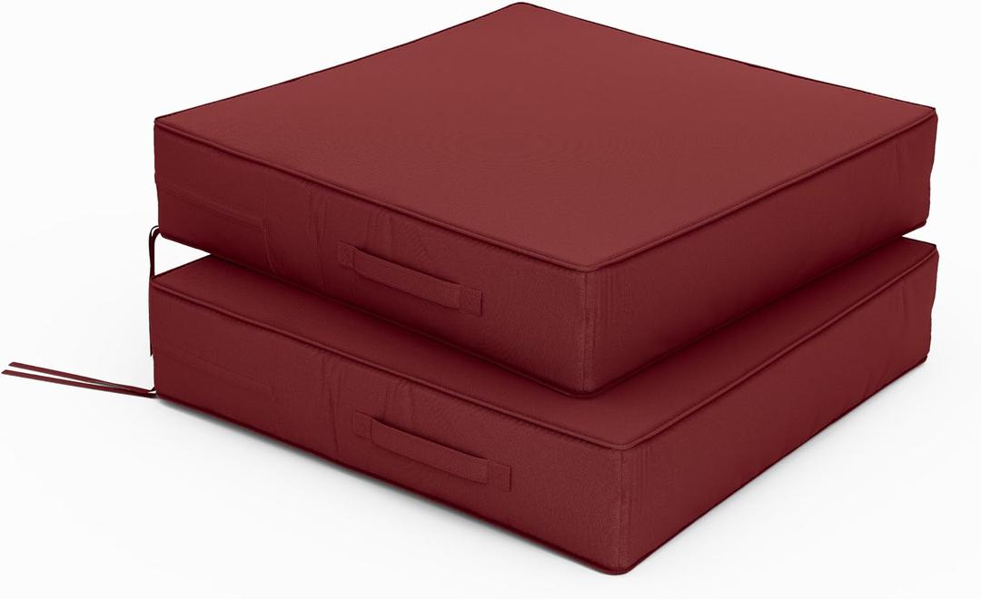 Patio Chair Cushions 24 x 24 x 5 Inch Waterproof Outdoor Seat Cushions for Patio Furniture, Outdoor Sofa Couch Pads with Ties & Handle, Set of 2, Burgundy