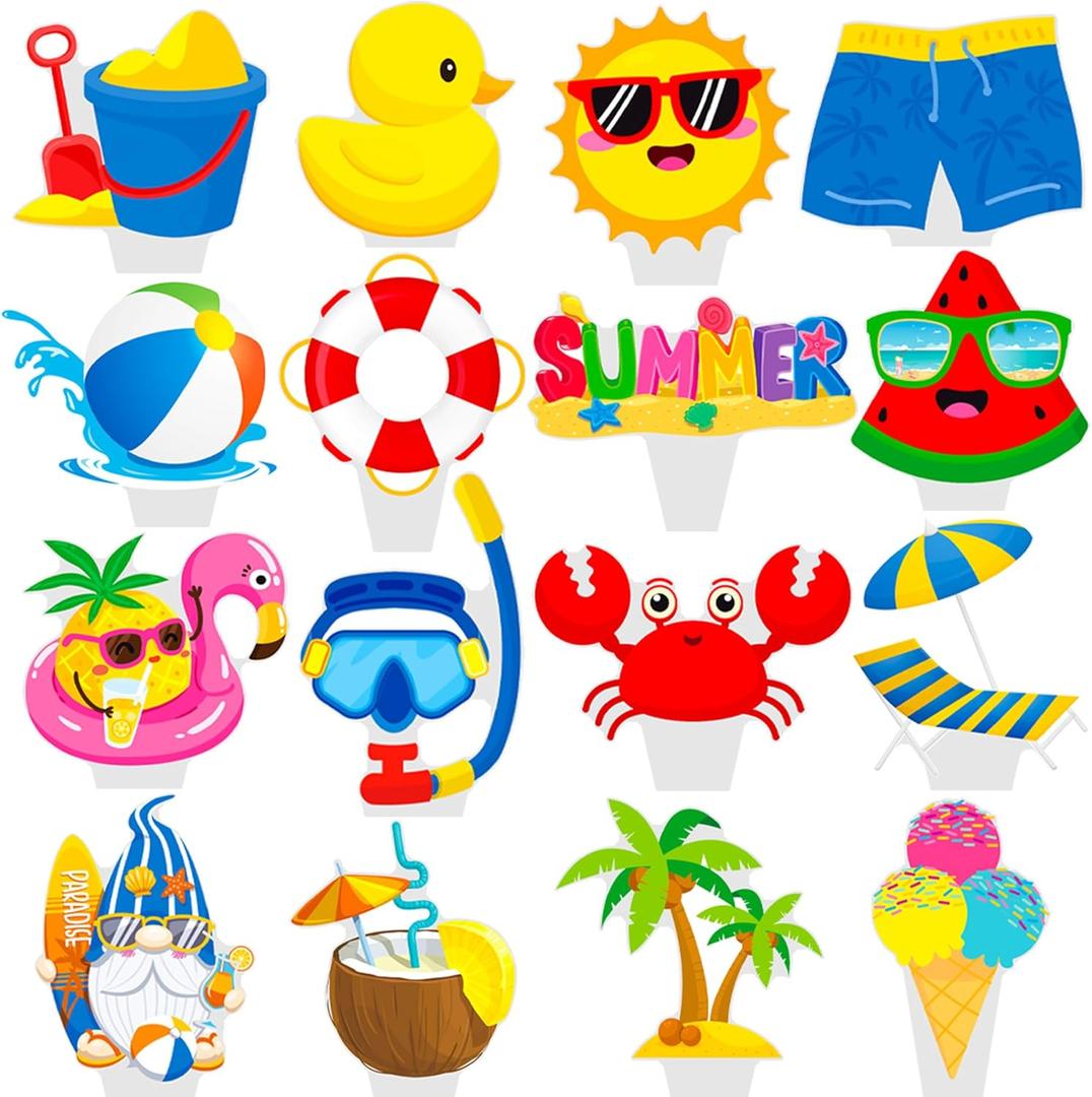 48Pcs Summer Beach Cupcake Toppers Hello Summer Party Decorations Pool Party Hello Birthday Cupcake Picks Cake Topper for Hawaiian Themed Baby Shower Supplies (47)