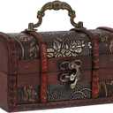 ELLDOO Vintage Treasure Chest, Pirate Keepsakes Box for Kids Gifts, Wooden Storage Box Decorative for Jewelry Pearl Trinkets, Small