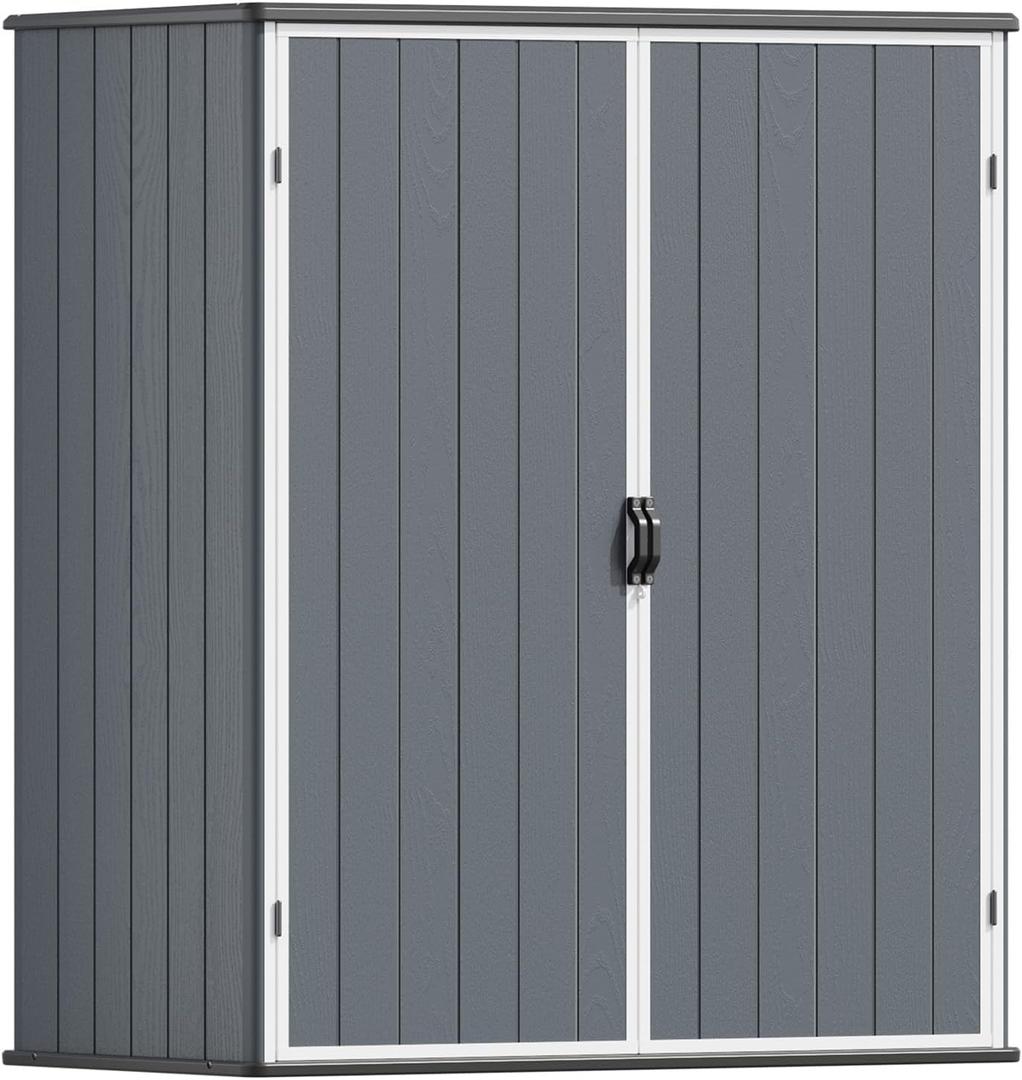 Patiowell 5x3 FT Resin Outdoor Storage Shed with Floor, Plastic Waterproof Outdoor Storage Cabinet, Garden Organizer Shed with Lockable Door for Patio Furniture, Pool Accessories, Dark Gray