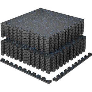 SUPERJARE 0.79'' Extra-Thick Exercise Equipment Mats, 18 Pcs 72 Sq Ft Rubber Top Floor Tiles with High Density EVA Foam, Interlocking Gym Flooring for Home Gym, Workout Mat, Black/Blue