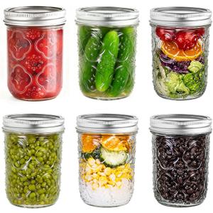 Mason Jars 16oz with Lids-6 Pack Wide Mouth Glass Mason Jar Vintage Glass Canning Jars with Metal Lids for Canning, Pickling, Food Storage