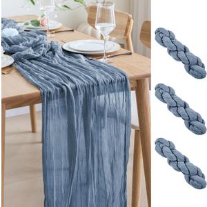 Asee'm 3pcs Cheesecloth Table Runner Spring Easter120 Inches Dusty Blue Boho Gauze Cheese Cloth Runner 10FT Rustic Sheer Table Runners for Centerpiece Wedding Baby Shower Decoration, 3 PACK
