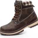 Women Work Boots - Hiking Waterproof Ankle Shoes Lightweight Brown Plaid Cotton Lined, Size 9.5