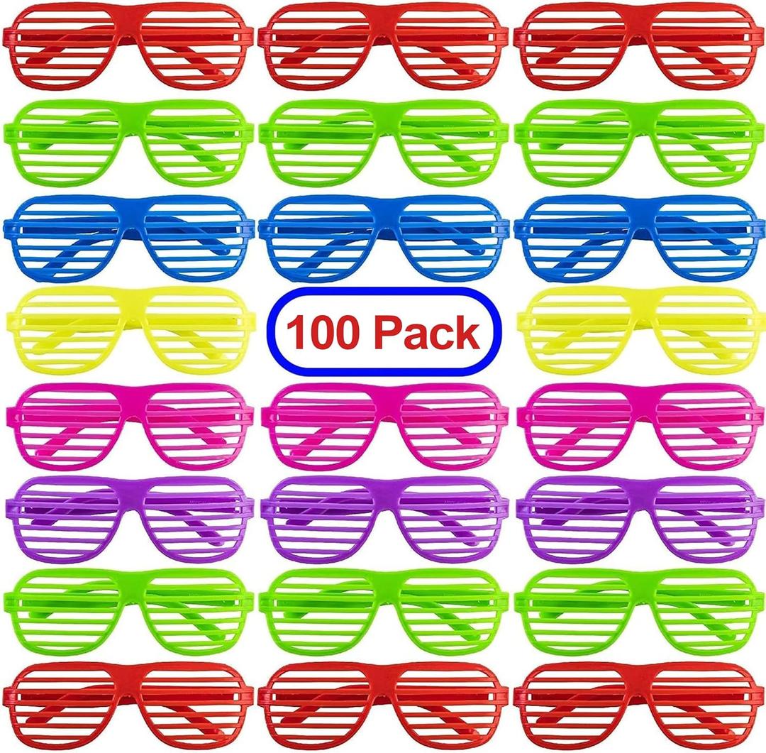 PREXTEX Mega Pack 100 Pairs of Kids Plastic Shutter Shades Glasses - Shades Sunglasses - Eyewear Party Favors and Party Props - Assorted Colors - Last Day of School Gifts for Kids