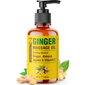 Seven Minerals Ginger Massage Oil for Lymphatic Drainage Massage Therapy - 4 oz - Warming and Ultra Relaxing - Therapeutic Grade Essential Oils Soothes Tired Muscles & Relaxes Mind and Body (4 Fl Oz (Pack of 1))