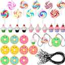 Hicarer 60 Pieces Candyland Christmas Tree Decorations Xmas Candy Lollipop Cupcake Pendants Donut Hanging Ornaments Polymer Clay Candy Themed Decor with Lobster Clasps DIY Pendants Accessories