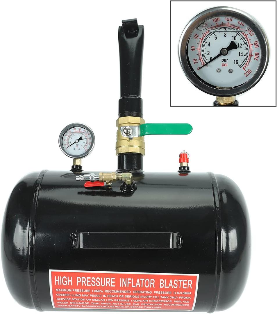 BLACKHORSE-RACING 5 Gallon Air Tire Bead Seater - 145PSI Blaster Tool Seating Inflator w/Gauge Car Truck ATV Tank Heavy Duty - Black