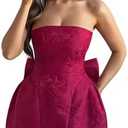 JUMISEE Embroidery Satin Homecoming Dress with Bow Modest Strapless Mini Dress A Line Short Prom Dresses Party Gown M