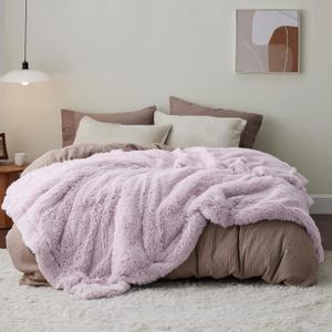 Bedsure Fluffy Lavender Purple Blankets Queen Size for Bed, Thick Sherpa Faux Fur Fleece Fuzzy Plush Winter Warm Soft Full Queen Blankets, Bedroom Decor Purple Gifts Cozy Gifts for Women Men, 90x90