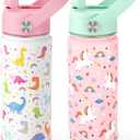 Fimibuke Kids Insulated Water Bottle, 18oz BPA FREE Kid Cup with Straw Double Wall Vacuum Tumbler 18/8 Stainless Steel Leak Proof Toddler Water Bottle for School Boys Girls (2 Pack, Unicorn/Dinosaur)