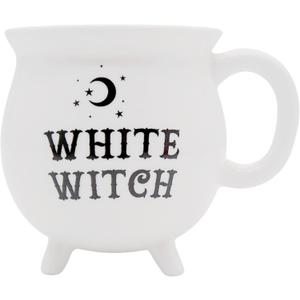 Wowser White Witch Cauldron Mug, Spooky Season Coffee Cup, 4 Inches