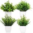 Yoratee 4 Pot Small Fake Plant Flowerpot Artificial Plastic Eucalyptus Plant Wheat Grass Shrub Plant Indoor Desk Coffee Table Bathroom Bedroom Home Decoration (4)