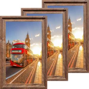 11x17 Retro Poster Frame Set of 3, Rustic 11 x 17 Picture Frame for Wall Home Decor(Horizontal/Vertical) (Brown)