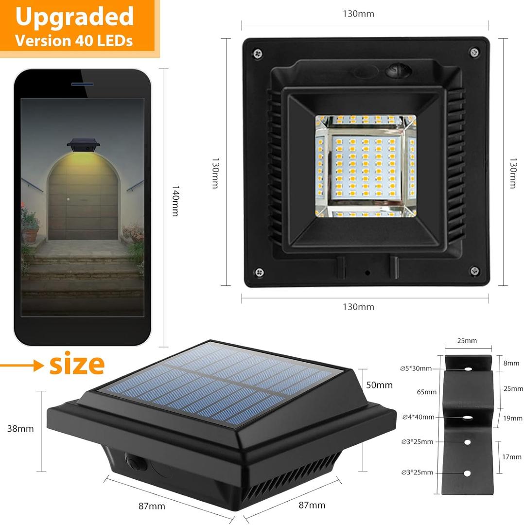 UniqueFire Solar Gutter Lights Outdoor, 40 LEDs Bright Solar Powered led Fence Light Deck Lights Waterproof for Wall, Deck, Fence, Stair, Step and Yard (Black,Warm White-6 Pack)