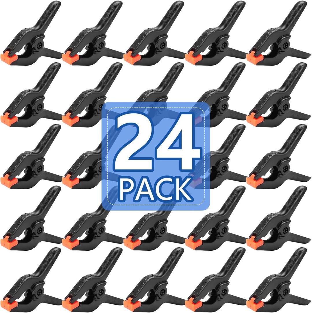 24 Pack 3.5 inch Plastic Spring Clamps, Black Heavy Duty Clips, Backdrop Clips, Plastic Clamps for Crafts, Backdrop Stand, Woodworking, Photography