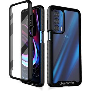 wahhle Compatible with Motorola Edge 5G UW Case, Built in Screen Protector Full Body Shockproof Slim Fit Bumper Protective Phone Cover for Edge 2021-Black/Clear