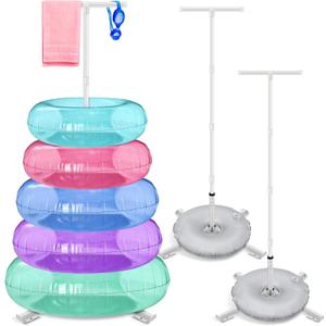 Hahood 2 Pack Metal Pool Float Storage Rack Pool Float Holder with Water Bag 63" x 33" Pool Float Organizer Swimming Ring Rack for Outdoor Summer Beach Floaties Towel Goggles