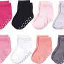 Touched by Nature Unisex Baby Organic Cotton Socks with Non-Skid Gripper for Fall Resistance (12-24 Months, Solid Black Pink)