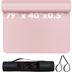 Large Yoga Mat 79"x40"x1/2 Inch, 12mm Extra Thick Exercise Mat for Home Workout, Non-Slip Workout Mat for Women & Men, Pilates Mat for Flooring Fitness and Stretching (Pink)