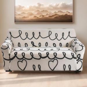 Printed Stretch Sofa Slipcovers with Plaid and Heart Pattern Elastic Modern Furniture Covers for Living Room Washable Fashion Couch Protector(Plaid Love,2 Seater/Loveseat)