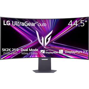 LG 45GX950A-B 45-inch Ultragear 5K2K WUHD (5120 x 2160) OLED Curved Gaming Monitor, Dual-Mode, 165Hz, 0.03ms, NVIDIA G-Sync, AMD FreeSync Premium Pro, HDR True Black 400, USB Type-C 90W, DP2.1, Black