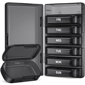 PULIV Weekly Pill Organizer with Large Capacity, Dual Protection Pill Box 7 Day, Arthritis Friendly Pill Case Easy to Open, Medicine Organizer for Vitamins, Medications, Fish Oils, Supplements (Black)