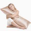 MR&HM Satin Body Pillow Cover, Soft and Breathable Body Pillow Case with Envelope Closure, Cooling and Silky Long Pillowcase for Hair and Skin,Grey (20x54, Champagne)