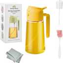 2-in-1 Yellow 16oz/470ml - Olive Oil Sprayer for Cooking, Salad and BBQ, Leakproof Oil Dispenser for Frying, Glass OliveOil Multifunctional Sprayer/Dispenser Bottle for Cooking, Oil Mister Bottle