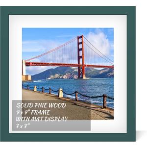 9x9 Inch Wood Picture Frame for Wall Hanging or Tabletop Square Photo Frames with 1 Mats Display 7x7 Inch for Christmas,Baby Scan,Posterw (Dark Green)