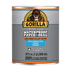 Gorilla Patch & Seal Liquid Rubber Waterproof Sealant, Crystal Clear, 32 Ounce (Pack of 1) - Seals Out Water, Air, and Moisture