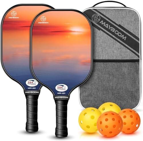 Mayboom Pickleball Paddles Set of 2 or 4, USAPA Approved Pickleball Paddles Set with 4 Pickleball Balls and Pickleball Carry Bag, Fiberglass Pickle Ball Rackets 2 Pack Gifts for Beginners & Pros