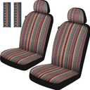 Baja Saddle Blanket Car Seat Covers Front Set, Washable Breathable Striped Woven Cloth Seat Covers for Cars, SUV, Truck, Airbag Compatible(Orange)