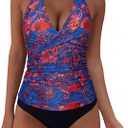 SUUKSESS Women Sexy Halter Tankini Bathing Suits Slimming Tummy Control High Waisted Swimsuits 2 Piece (Blue, XL)