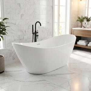 67" Acrylic Freestanding Soaking Bathtub, Free Standing Tub, Stylish Stand Alone Contemporary Soaking Tub with Integrated Overflow and Drain In Chrome, cUPC Certified