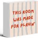 4 x This Room Was Made For Playing Decorations Wood Box Sign Desk Decor, Wooden Block Decorations for Home Office Room Wall Tabletop Shelf Decor